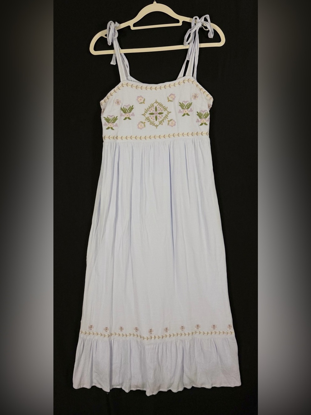 In loom Maxi Sundress Light Blue with Floral Embroidery 70/60 style flower child
